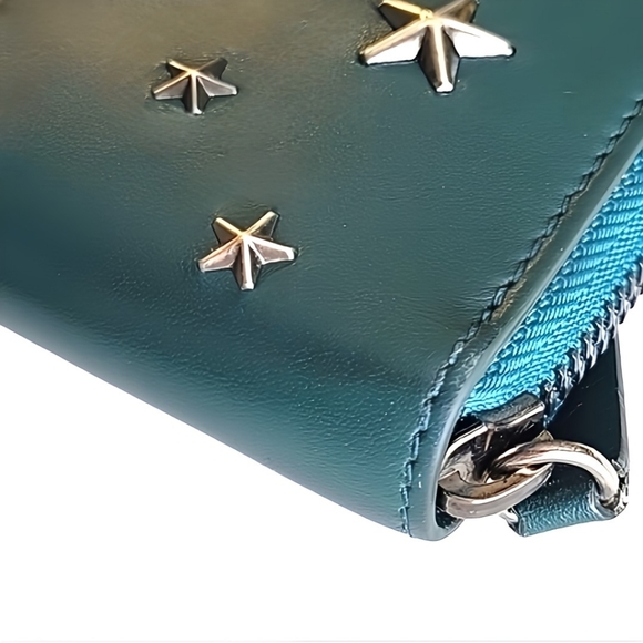 JIMMY CHOO GR Nappa LTHR Star Studded Zip Around 2-Way Wallet w/ CERT Card - Picture 16 of 17